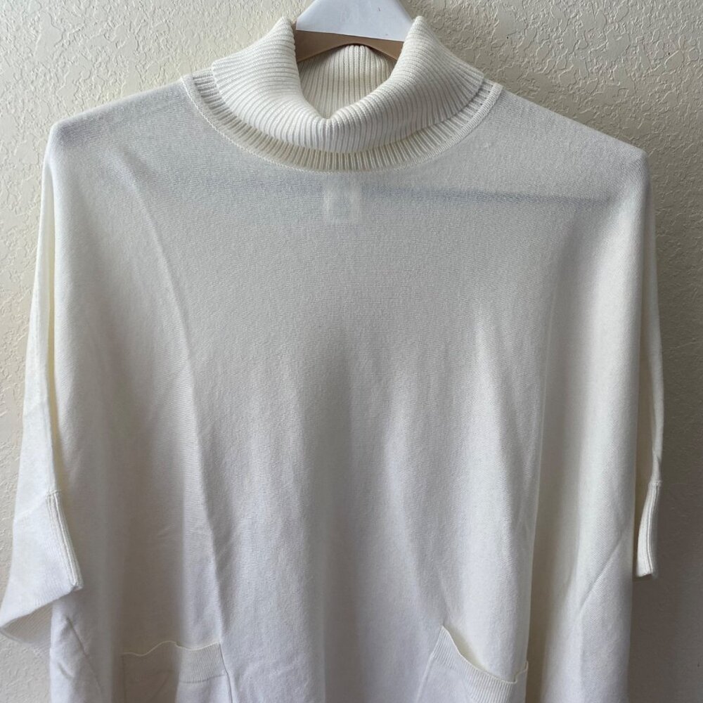 Michael KorsTurtleneck Poncho Sweater Womens XL White Cotton Blend Relaxed - Picture 4 of 12